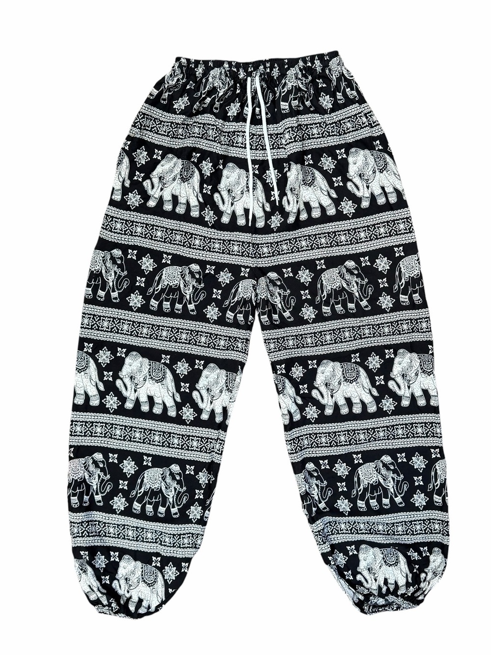 Small Thai Elephant Print Black and White Boho Pants
